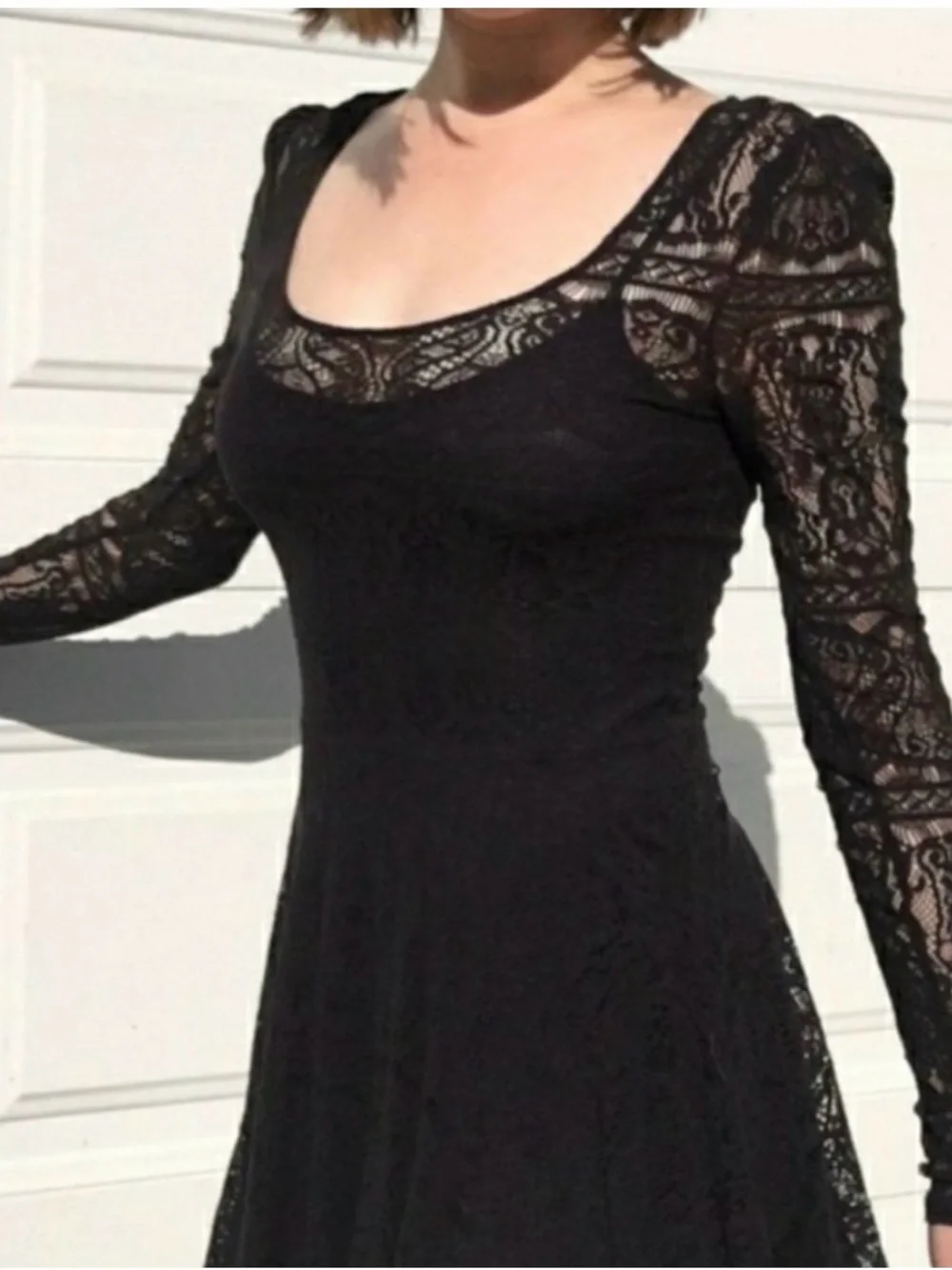 Free People Black Lace Long-Sleeve Skater Dress - Picture 2 of 9